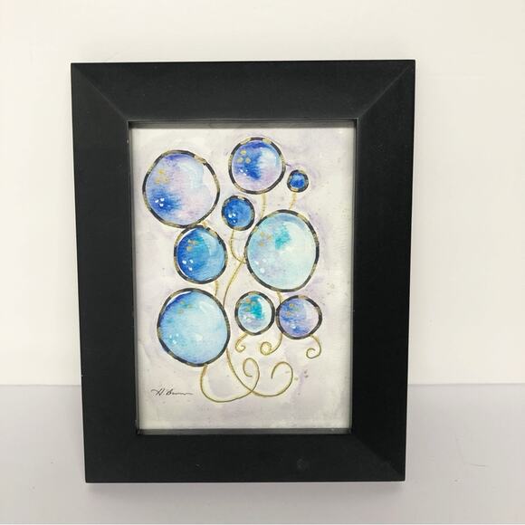 Original Artwork Framed Loose Watercolor Floral Bubble Art Painting by H. Barrow - Picture 1 of 5